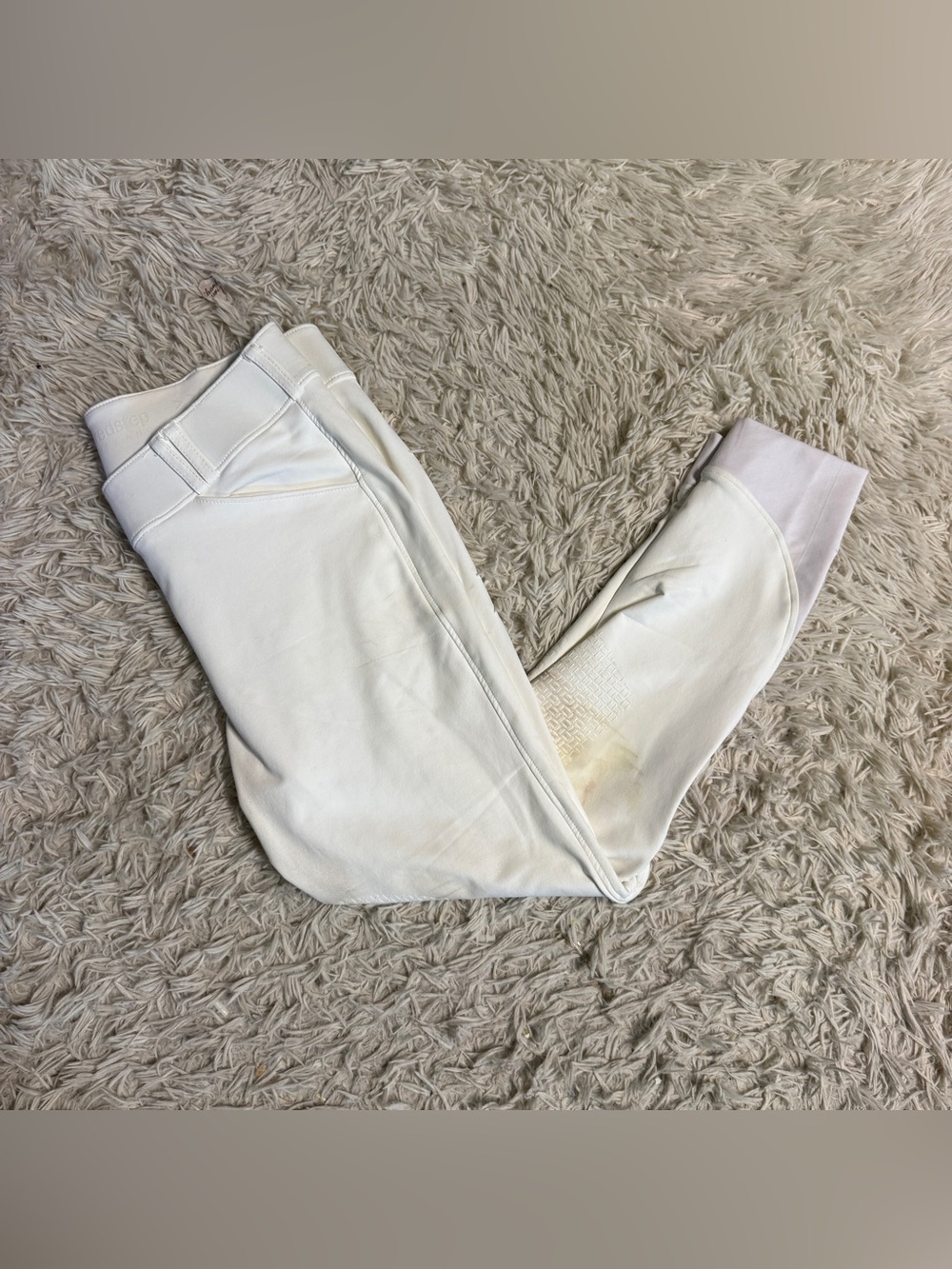 Women’s Size 28R White Tredstep Knee Patch Horseback Riding Breeches. Staining.
